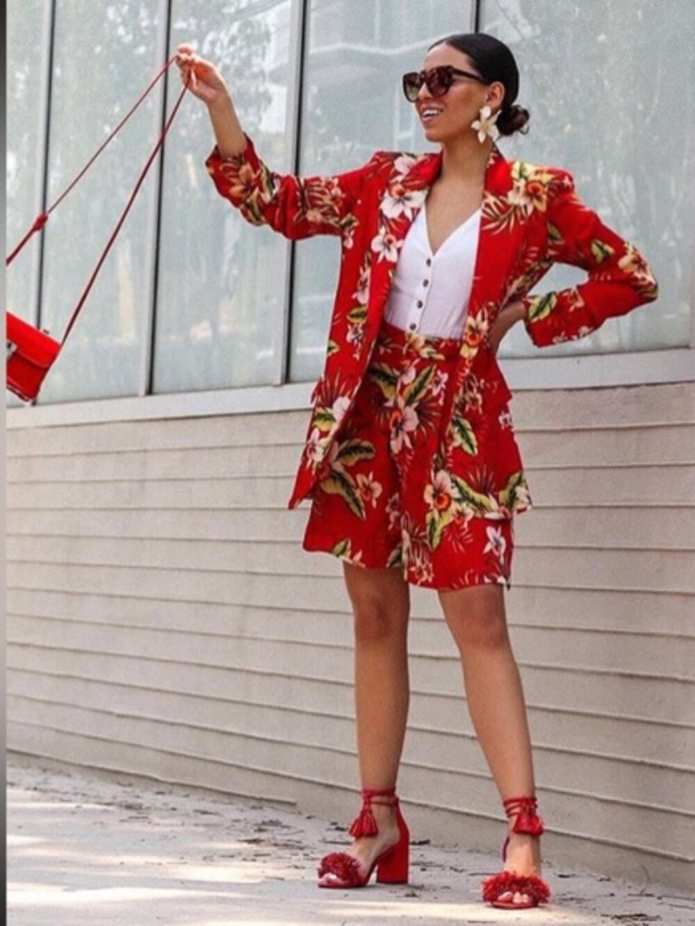 ZARA Satin Floral Hawaiian Print Blazer